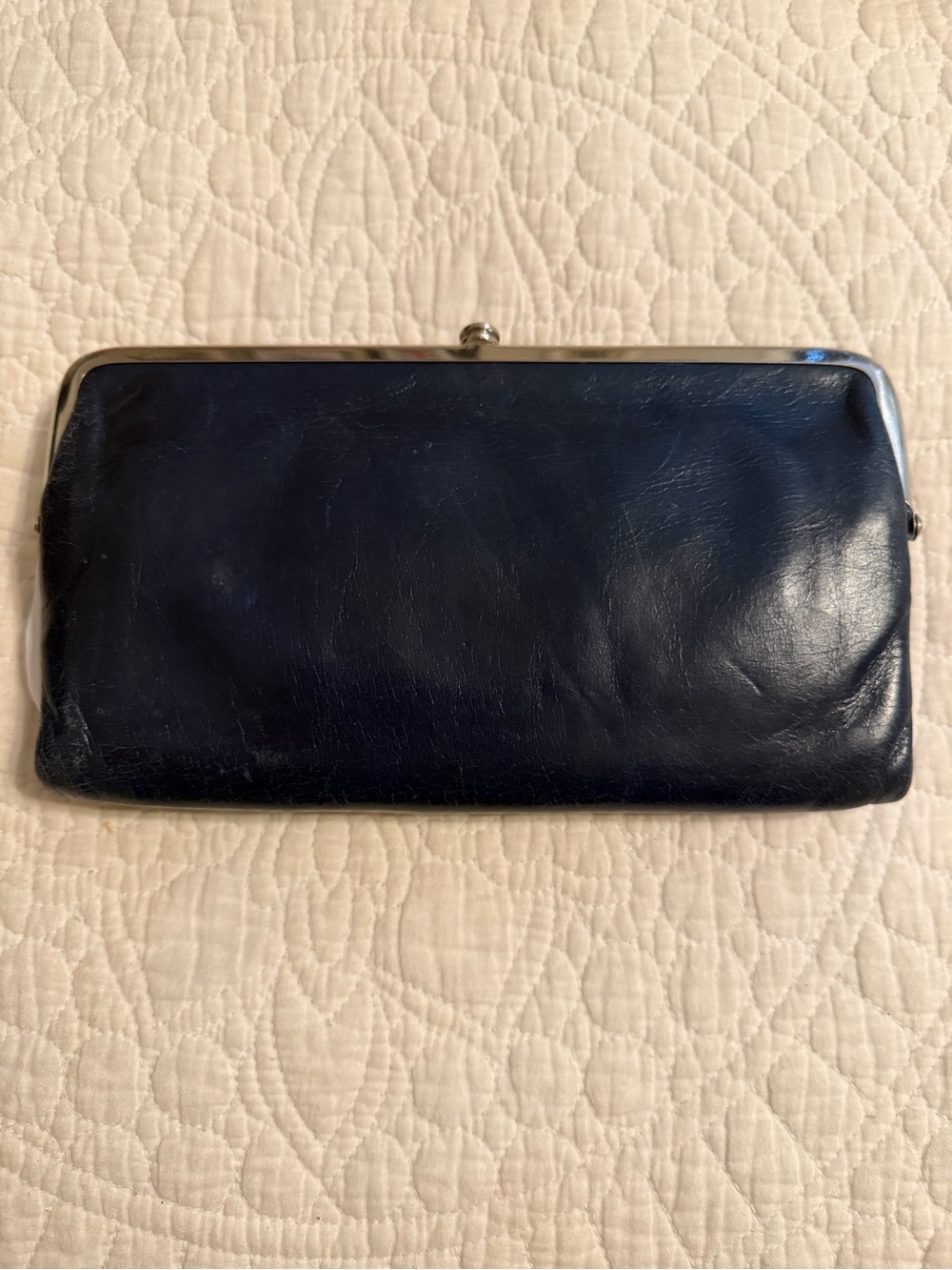 HOBO Navy Leather Kiss-Lock Wallet “Lauren”